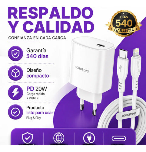 Cargador Borofone BA81A 20W + cable Lightning – foto 8