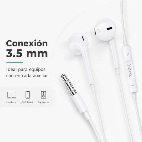 Audífonos Hoco M101 con Cable, Micrófono y Jack 3.5 mm – Blanco – foto 3