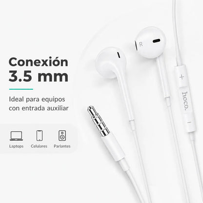 Audífonos Hoco M101 con Cable, Micrófono y Jack 3.5 mm – Blanco – foto 3