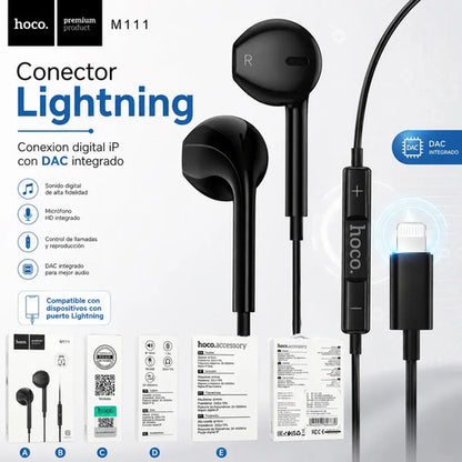 Audífonos Hoco M111 Lightning negro – foto 4
