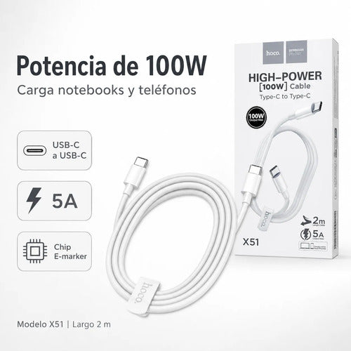 Cable Hoco X51 USB-C a USB-C 100W – 2 m – foto 5