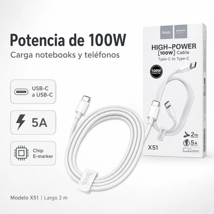 Cable Hoco X51 USB-C a USB-C 100W – 2 m – foto 5