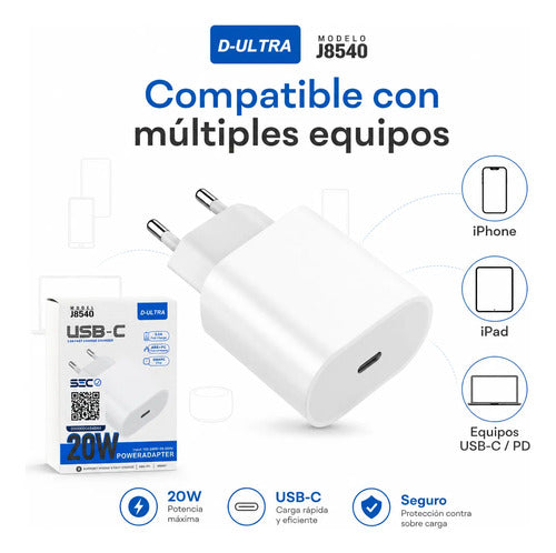 Cargador D-Ultra J8540 20W USB-C PD – foto 3