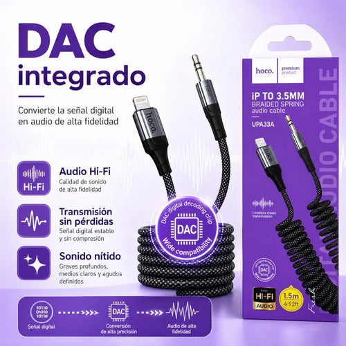 Cable auxiliar Hoco UPA33A Lightning a jack 3.5 mm – foto 6