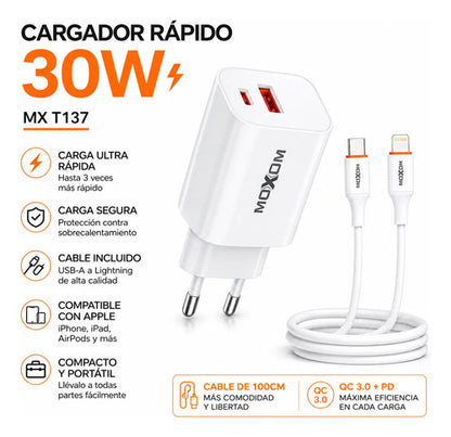 Cargador Moxom 30W con cable Lightning – foto 7