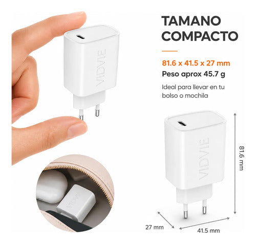Cargador Vidvie A2347 20W USB-C PD Carga Rápida – Blanco – foto 9