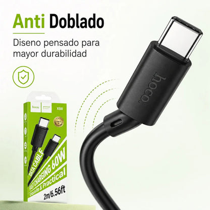 Cable Hoco X88 USB-C a USB-C 60W 2 m Carga Rápida – Negro – foto 6
