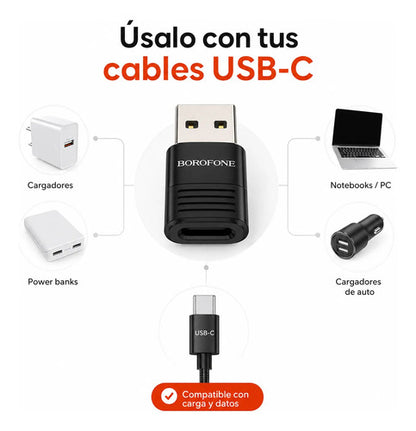 Adaptador Borofone BV18 USB-A a USB-C OTG 3A – Negro – foto 2