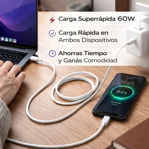 Cable Hoco X88 Blanco Carga Rápida – USB-C a USB-C · 1 m – foto 4