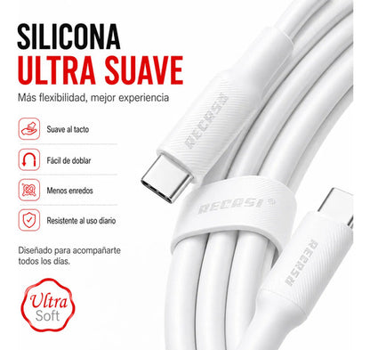 Cable Recrsi TA-01 USB-C a USB-C 60W 1 m de Silicona – Blanco – foto 3