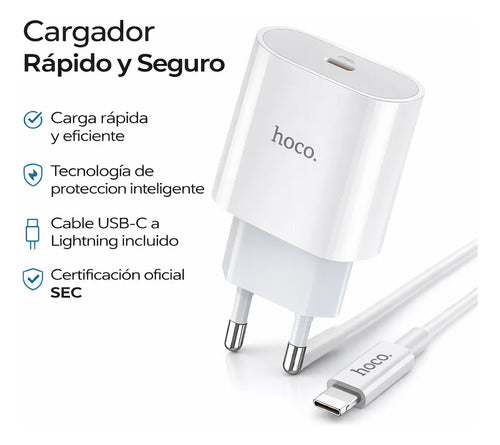 Cargador Hoco C76A USB-C Carga Rápida – Plus 20W + cable Lightning – foto 2