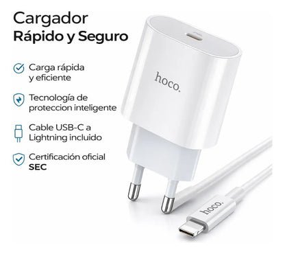 Cargador Hoco C76A USB-C Carga Rápida – Plus 20W + cable Lightning – foto 2