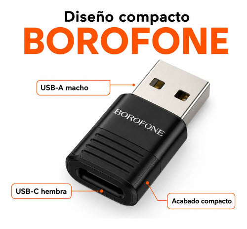 Adaptador Borofone BV18 USB-A a USB-C OTG 3A – Negro – foto 8