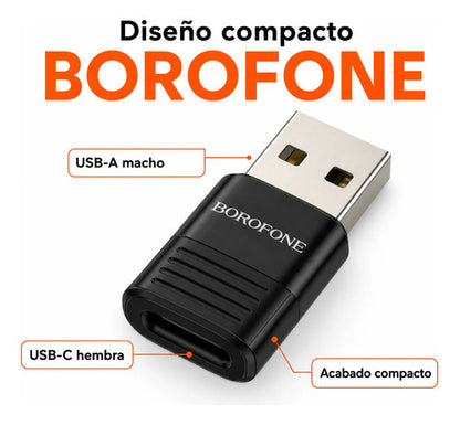 Adaptador Borofone BV18 USB-A a USB-C OTG 3A – Negro – foto 8