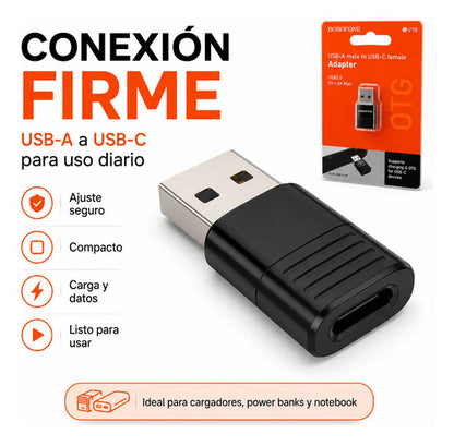 Adaptador Borofone BV18 USB-A a USB-C OTG 3A – Negro – foto 10