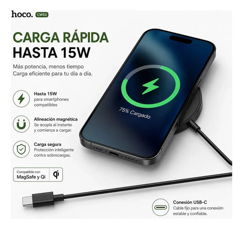 Cargador magnético Hoco CW52 15W negro – foto 3
