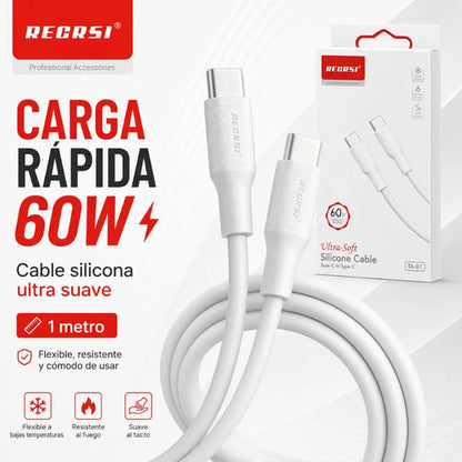 Cable Recrsi TA-01 USB-C a USB-C 60W 1 m de Silicona – Blanco – foto 6