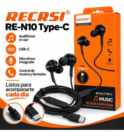Auriculares RE-N10 con Cable USB-C y Control de Llamadas - foto 3