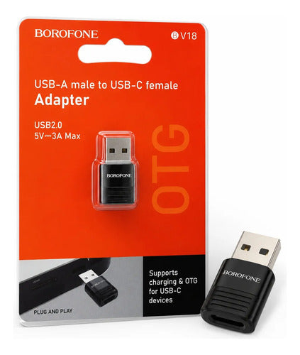 Adaptador Borofone BV18 USB-A a USB-C OTG 3A – Negro – foto 4