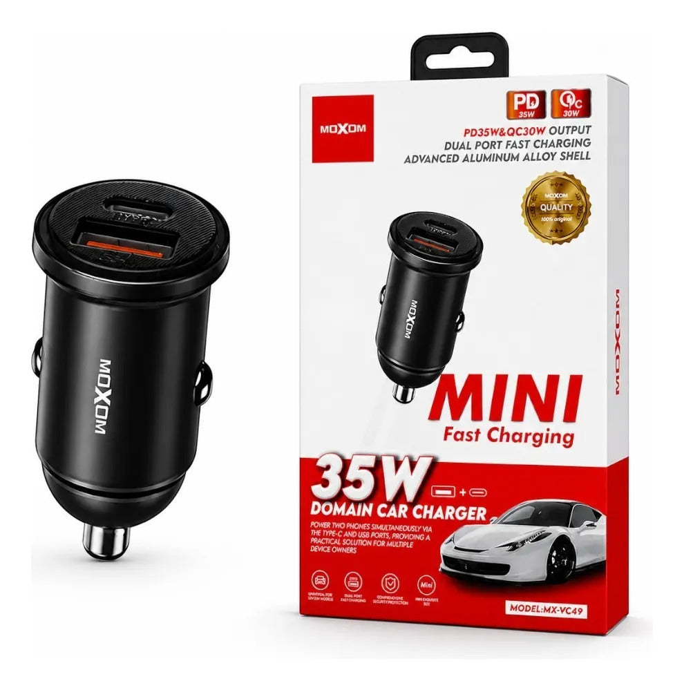 Cargador Auto Moxom MX-VC49 35W USB-C PD USB-A QC Mini - foto 5