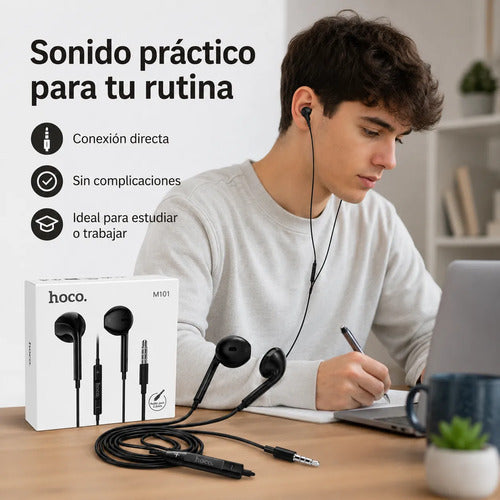 Audífonos Hoco M101 con Cable, Micrófono y Jack 3.5 mm – Negro – foto 5