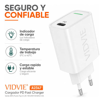 Cargador Vidvie A2347 20W USB-C PD Carga Rápida – Blanco – foto 6