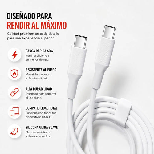 Cable Recrsi TA-01 USB-C a USB-C 60W 1 m de Silicona – Blanco – foto 10