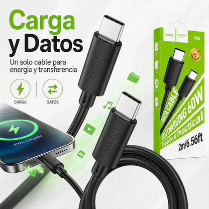 Cable Hoco X88 USB-C a USB-C 60W 2 m Carga Rápida – Negro – foto 7