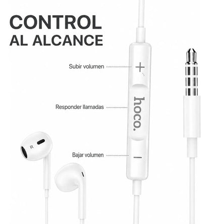 Audífonos Hoco M101 Max con Micrófono y Control, Jack 3.5 mm – Blanco – foto 4