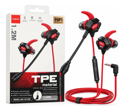 Audífonos Gamer Moxom MX-EP109 con Micrófono y Jack 3,5 mm – Rojo – foto 2