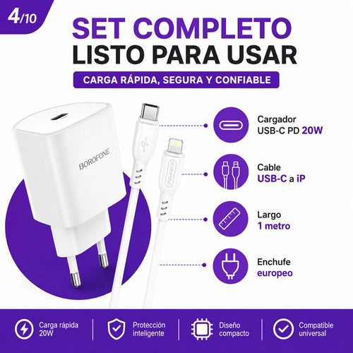 Cargador Borofone BA81A 20W + cable Lightning – foto 3