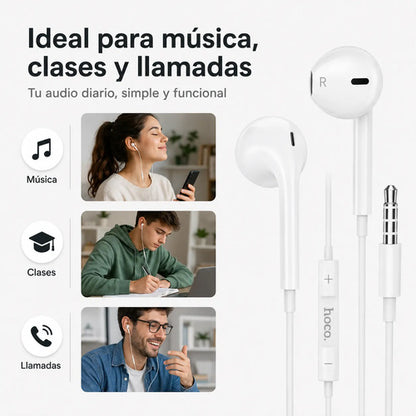 Audífonos Hoco M101 con Cable, Micrófono y Jack 3.5 mm – Blanco – foto 9