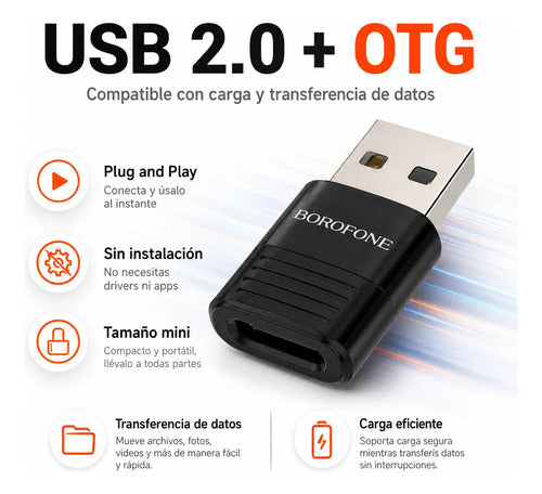 Adaptador Borofone BV18 USB-A a USB-C OTG 3A – Negro – foto 7