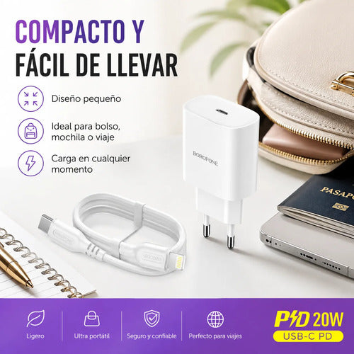 Cargador Borofone BA81A 20W + cable Lightning – foto 5