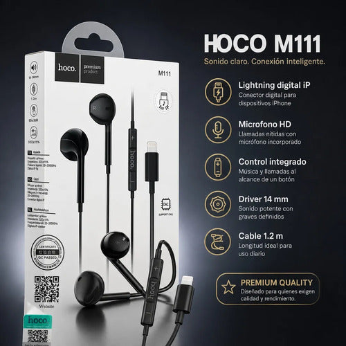 Audífonos Hoco M111 Lightning negro – foto 10