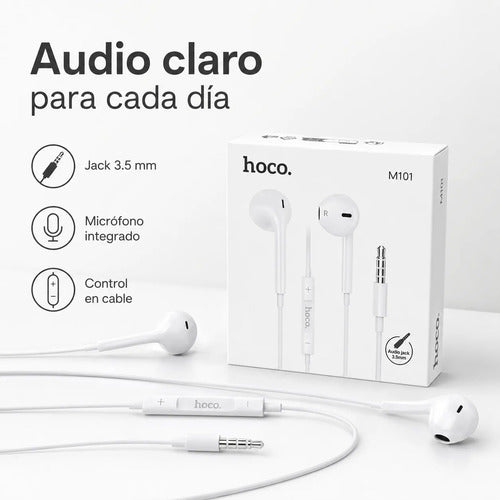 Audífonos Hoco M101 con Cable, Micrófono y Jack 3.5 mm – Blanco – foto 6