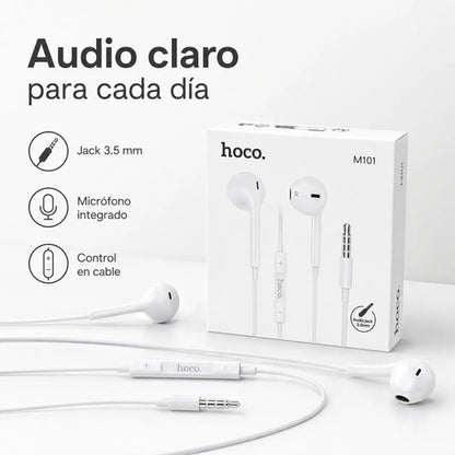 Audífonos Hoco M101 con Cable, Micrófono y Jack 3.5 mm – Blanco – foto 6