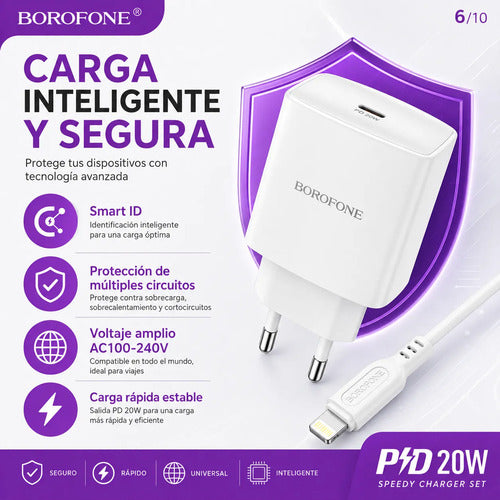 Cargador Borofone BA81A 20W + cable Lightning – foto 6