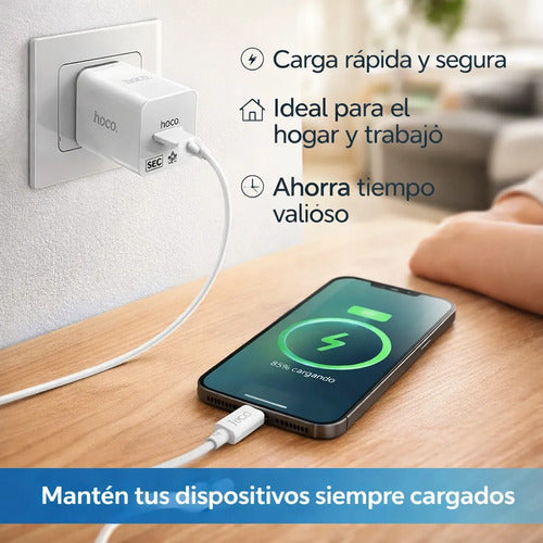 Cargador Hoco C76A USB-C Carga Rápida – Plus 20W + cable Lightning – foto 5