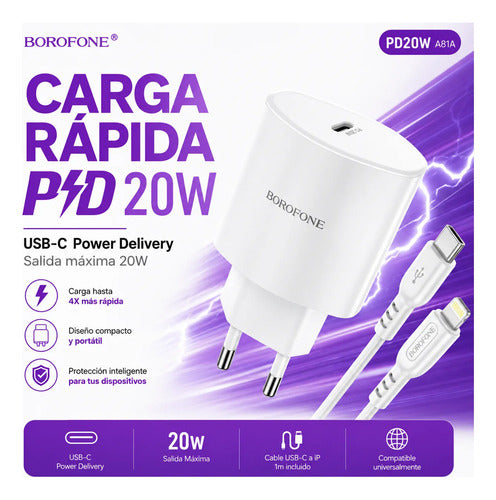 Cargador Borofone BA81A 20W + cable Lightning – foto 4