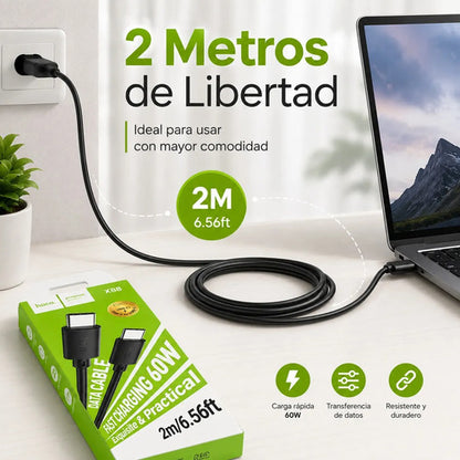 Cable Hoco X88 USB-C a USB-C 60W 2 m Carga Rápida – Negro – foto 3