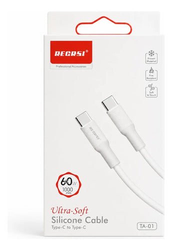 Cable Recrsi TA-01 USB-C a USB-C 60W 1 m de Silicona – Blanco – foto 8