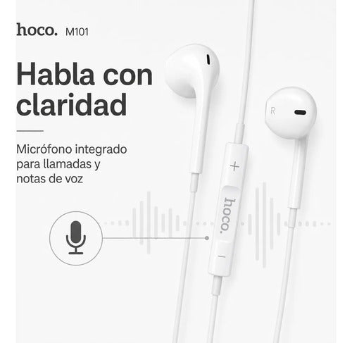 Audífonos Hoco M101 con Cable, Micrófono y Jack 3.5 mm – Blanco – foto 5