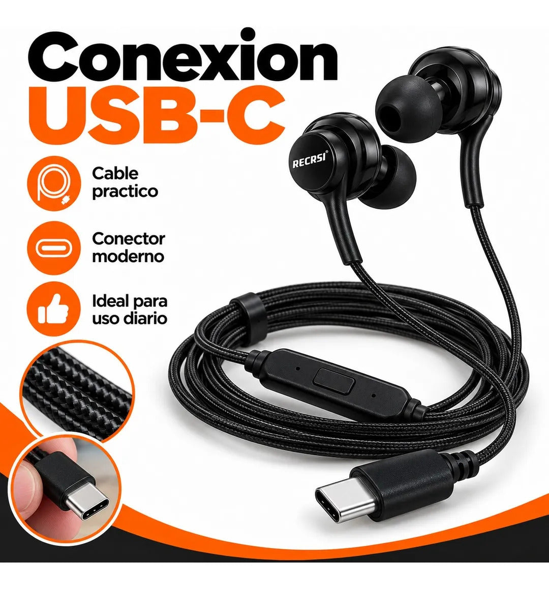 Auriculares RE-N10 con Cable USB-C y Control de Llamadas - foto 6