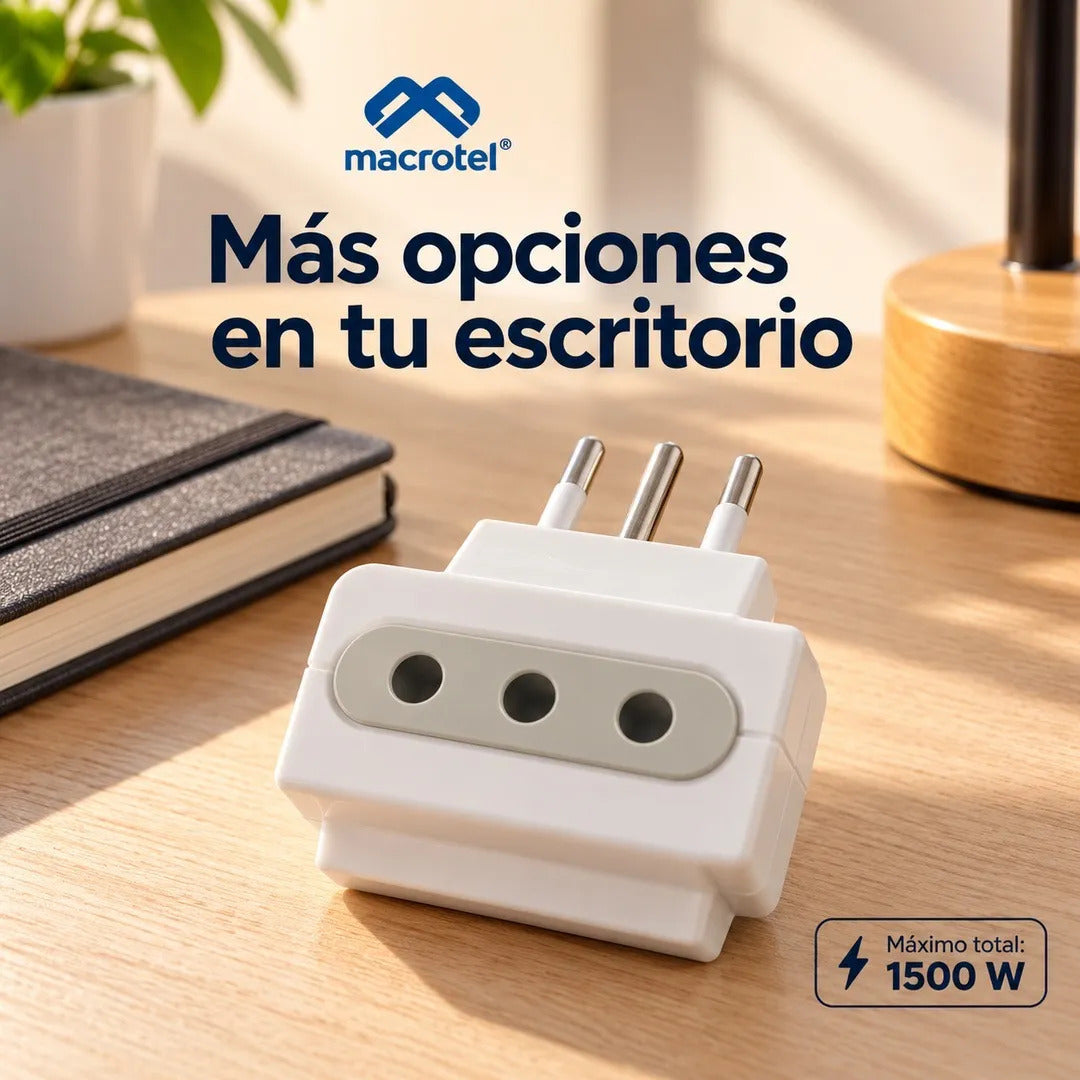 Multiplicador Enchufe Triple Macrotel 1500W con Tierra 3 Tomas - foto 3