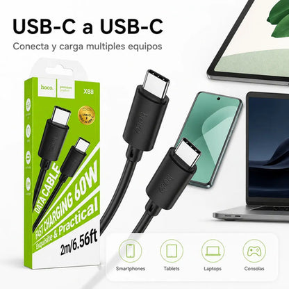 Cable Hoco X88 USB-C a USB-C 60W 2 m Carga Rápida – Negro – foto 4
