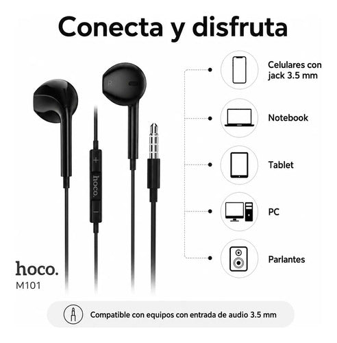 Audífonos Hoco M101 con Cable, Micrófono y Jack 3.5 mm – Negro – foto 7