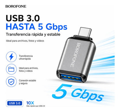 Adaptador OTG Borofone BV3 USB-C a USB 3.0 Metálico – Plateado – foto 4