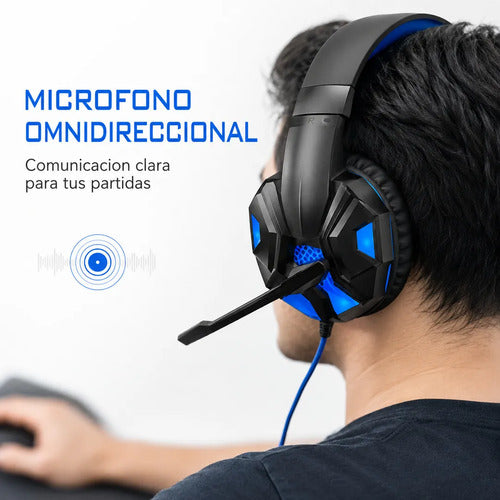 Audífonos gamer LED negro y azul – foto 5