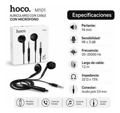Audífonos Hoco M101 con Cable, Micrófono y Jack 3.5 mm – Negro – foto 4